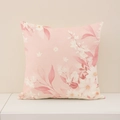 Square linen throw pillow cover with elegant pink floral patterns and woven texture - Light Pink Lush Flower Branches (SP012-7)