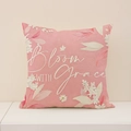 Pink linen throw pillow cover with white floral pattern and Bloom WITH Grace text - Bloom With Grace Pink Elegant Floral (SP012-8)
