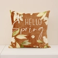 Brown linen pillow case with white floral patterns and HELLO Spring artistic text - Hello Spring Earthy Brown Floral (SP012-9)
