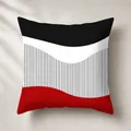 Detail of red and black geometric line pattern on a modern Nordic style cushion cover - Black Red White Wave Vertical Fine Stripes (DM328) / 45x45CM (No Core)