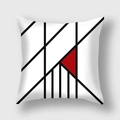 Moderne kussensloop met zwarte lijnen en rode driehoek op een witte achtergrond - Minimalistische Lijnen Rode Driehoek (DM328)