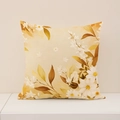 Linen floral pillow cover with elegant white daisies and golden leaves print - Cream Elegant Floral Pattern (SP012-15)