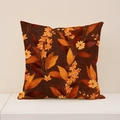 Floral linen pillow case with orange flowers and brown leaves for spring sofa decor - Beige Warm Tone Leaves (SP012-16)