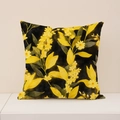 Linen floral cushion cover with yellow flowers on black background for home decor - Black Base Bright Yellow Watercolor (SP012-20)