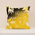 Linen cushion cover with yellow flower pattern and HELLO Spring artistic text - Hello Spring Yellow Black Base (SP012-17)