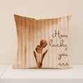 Deko-Kissen aus Leinen mit braunen Streifen und handgemaltem Tulpenblumen-Motiv - Braune Streifen Tulpe Luck (SP014-21) / 45x45cm Nur Kissenbezug