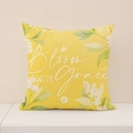 Yellow linen throw pillow cover with white flower pattern and Bloom with Grace text - Bloom With Grace Bright Yellow (SP012-19)