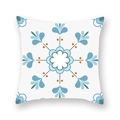 Mandala pattern pillow cover with blue and orange geometric floral print on white base - Blue Orange White Symmetric Floral (DM26-1)