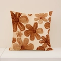 Vintage-Kissenbezug aus Leinen mit braunem Blumenmuster auf beigem Stoff in Retro-Stil - Bräunliche Kunst Floral (SP014-24) / 45x45cm Nur Kissenbezug