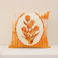 Leinen-Kissenbezug mit orangefarbenem Tulpenmuster und gestreiftem Vintage-Design - Orange Weiße Streifen Öl Tulpe (SP014-26) / 45x45cm Nur Kissenbezug
