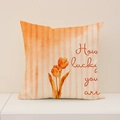 Vintage-Kissenbezug aus Leinen mit orangefarbenen Tulpen und gestreiftem Muster - Orange Verlaufsstreifen Luck (SP014-27) / 45x45cm Nur Kissenbezug