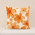 Leinen-Kissenbezug mit handgemalten orangefarbenen Blumenmustern auf beigem Grund - Voll Orange Aquarell Floral (SP014-28) / 45x45cm Nur Kissenbezug