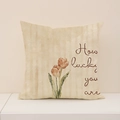 Leinen-Kissenbezug mit orangefarbenem Tulpendruck und How lucky you are Schriftzug - Beige Tulpen Illustration Luck (SP014-30) / 45x45cm Nur Kissenbezug