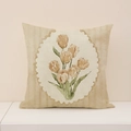 Vintage Blumen Kissenhülle aus Leinen mit Ölgemälde Tulpenmuster für Wohnzimmer Deko - Retro Öl Tulpe Rand (SP014-31) / 45x45cm Nur Kissenbezug