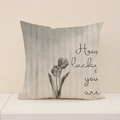 Kissenbezug aus Leinen mit grauen Streifen und handgezeichnetem Tulpenmuster - Graustufen Tulpe Luck (SP014-33) / 45x45cm Nur Kissenbezug