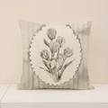 Vintage-Kissenbezug aus Leinen mit Tulpen-Gemälde und gestreiftem Hintergrund - Grau Weiß Vertikal Tulpe (SP014-34) / 45x45cm Nur Kissenbezug