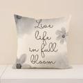 Deko-Kissenbezug aus Leinen mit grauem Blumen-Aquarell und Live life in full bloom Zitat - Grau Aquarell Bloom (SP014-35) / 45x45cm Nur Kissenbezug