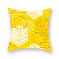Yellow geometric cushion cover with white daisies and gold hexagon patterns on white base - 45cmx45cm / Geometric Hexagon Floral (DM47-1)