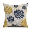 Nordischer Kissenbezug aus Leinen mit geometrischem Blumenmuster in Gelb und Blau - 45x45cm (Nur Bezug) / Ingwer Marine Großer Chrysanthemen Stil (21YM10-2)