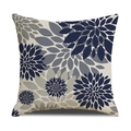 Nordischer Kissenbezug aus Leinen mit abstraktem Blumenmuster in Marineblau auf weißem Grund - 45x45cm (Nur Bezug) / Marine Grau Abstrakt Blütenblatt Stil (21YM10-3)