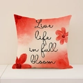 Leinen-Kissenbezug mit roten Blumen und Live life in full bloom Schriftzug - Rot Handgemalt Bloom (SP014-38) / 45x45cm Nur Kissenbezug