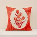 Leinen-Kissenbezug mit rotem Tulpen-Ölgemälde-Muster im Vintage-Stil auf rotem Grund - Rot Öl Tulpe (SP014-39) / 45x45cm Nur Kissenbezug
