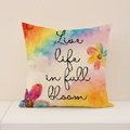 Floraler Leinen-Kissenbezug mit Live life in full bloom Spruch und buntem Ölgemälde-Stil - Schweres Öl Floral Bloom (SP014-43) / 45x45cm Nur Kissenbezug