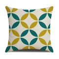 Funda de cojín de lino con estampado geométrico de hojas en verde azulado y amarillo - Textura de Lino (Solo Funda) / Hoja Jengibre Azul Pavo Real (SXYM16-10)