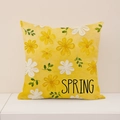 Spring daisy flower print linen throw pillow cover with yellow background and text - Yellow Daisy SPRING Style (SP055-2)