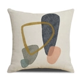 Abstract geometric linen pillow cover with yellow and blue blocks on beige fabric - Beige Minimalist Geometric Style (21YM43-1) / 45*45cm (No Core)