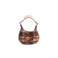 Mini borsa a mezzaluna vintage a quadri con fiocchi marroni e dettagli in pizzo bianco - Quadri Marroni