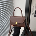 Dunkelbraune Leder-Umhängetasche mit goldener Schnalle und minimalistischem Vintage-Look - Braun