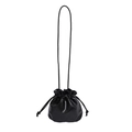 Minimalistische schwarze PU-Leder Kordelzug Beuteltasche mit verstellbarem Schultergurt - Schwarz