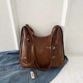 Borsa hobo in pelle marrone scuro da donna con cerniera decorativa e tasca frontale piccola - Marrone