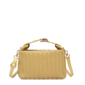 Bolso bandolera tejido amarillo brillante con textura de espiga y detalles dorados - Dorado