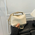 Sac à main crème en cuir PU tressé avec bandoulière amovible et poignée supérieure - Style Tressé Beige (7231)
