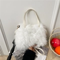 Elegant white faux fur handbag with shoulder strap and plush texture for women - Off White