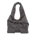 Borsa tote in velluto a coste grigio con fiocco grande e stile vintage retrò - Grigio Senza Pendente