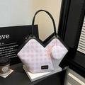 Plaid tote bag with V-cut design and round coin purse for fashionable women daily use - Pink
