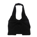 Minimalist black tote bag featuring a large decorative bow in premium matte suede - No Pendant Version / Black