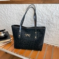 Stijlvolle tote bag met luipaardprint in zwart en antraciet met gouden strik detail - Zwart