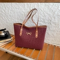 Retro bordeauxrode shopper met luipaardprint, gouden strik en bruine leren handvatten - Rood