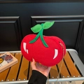 Borsa a tracolla creativa a forma di ciliegia in velluto rosso con foglia e catena d'oro - Rosso