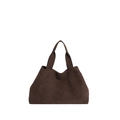 Grand sac cabas minimaliste en daim marron de forme trapèze pour le quotidien féminin - café