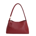 Deep red woven shoulder bag with chic texture and large capacity for winter style - Burgundy