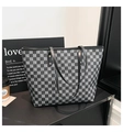 Grand sac cabas à motif damier gris et noir avec imprimé monogramme élégant - Noir