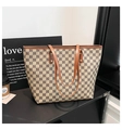 Sac cabas à motif en damier avec anses en cuir marron et design intérieur spacieux - Kaki