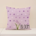 Lavender linen cushion cover with purple tulips, polka dots and Bloom typography - Purple Tulip Polka Dot Style (SP055-6)