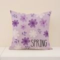 Linen cushion cover with purple spring floral pattern and Spring lettering - Purple Daisy SPRING Style (SP055-7)