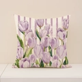 Linen cushion cover featuring artistic purple tulip floral print and striped pattern - Purple Tulip Vertical Stripes Style (SP055-8)